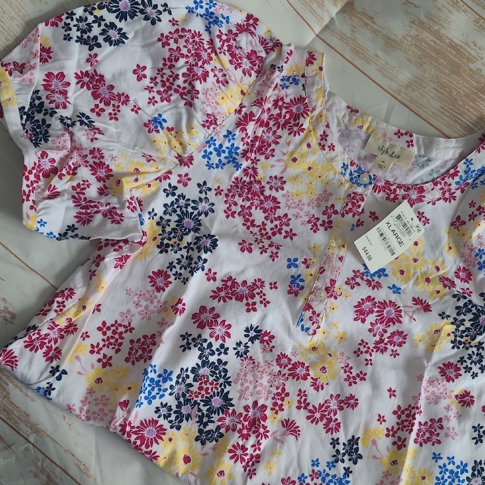 Style & Co .. Poet's Blouse .. Floral .. XL .. New